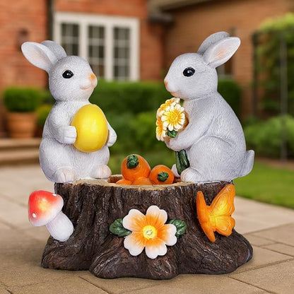 Garden Statues Rabbit with Solar Lights Bunny Figurines Outdoor Decorations for Home Lawn Patio Balcony Backyard for Women Mom Grandma Easter or Birthday