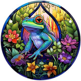 Stained Glass Window Hanging, Green Frog Flower Sun Catchers Colorful Glass Panel Cute Suncatcher Decor for Birthday for Women, Men, Wife, Aunt, and Mom 5.9x5.9 in