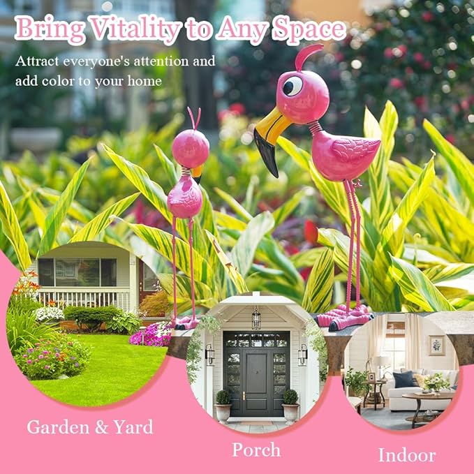 26'' Flamingo Garden Statue, Whimsical Flamingo Metal Yard Art, Pink Flamingos Bird Garden Decor Statue for Outside Yard Porch Patio Decor, Birthday for Women Mom Grandma
