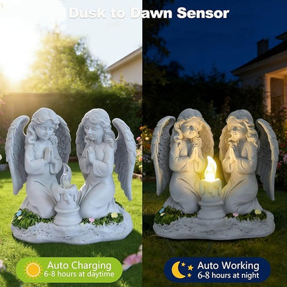 Solar Angel Garden Statue Outdoor, Praying Angel Statues Solar Figurine Lights Outdoor Waterproof, Resin Angel Sculpture for Garden Yard Lawn Grave Cemetery Decor, Gift for Mom Grandma Women (Praying)