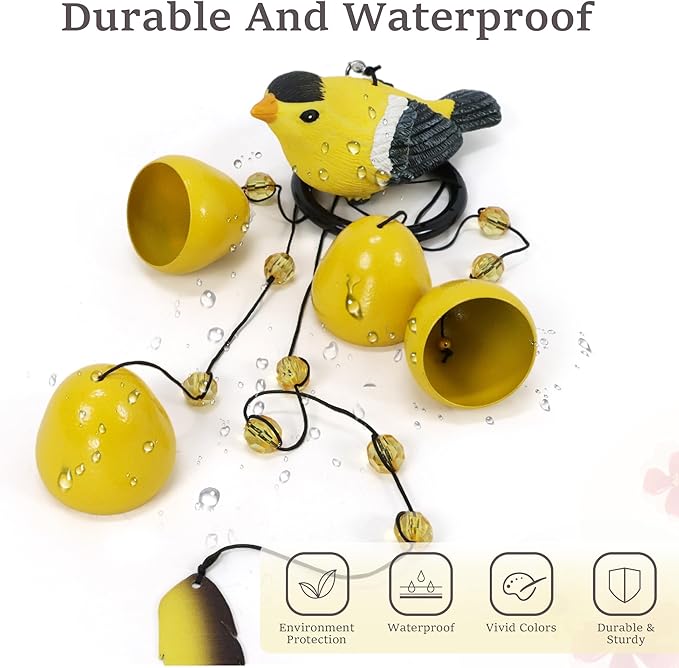 Bird Wind Chimes for Outside，Goldfinch Bird Gifts，Yellow Bird Wind Chimes Outdoor Decorations, Mother‘s Day Gifts for Mom/Grandma,Garden Patio Backyard Hanging Decor.