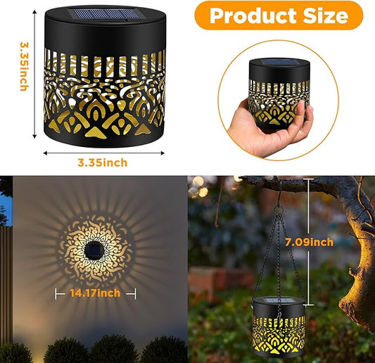 2 Pack Decorative Solar Mandala Lights, Solar Fence Lights Outdoor, Hanging LED Solar Deck Step Wall Lights Waterproof for Yard, Garden, Patio, Backyard Decor, Gifts for Mom Women, Warm White