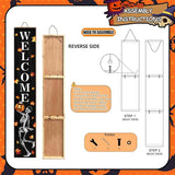 Funny Skull Porch Sign Halloween Skeleton Welcome Sign for Patio, Fall Decorations Wooden Front Door Signs Outdoor Pumpkin Standing Yard Sign Seasonal Vertical Signs for Holiday Wall Party Decor