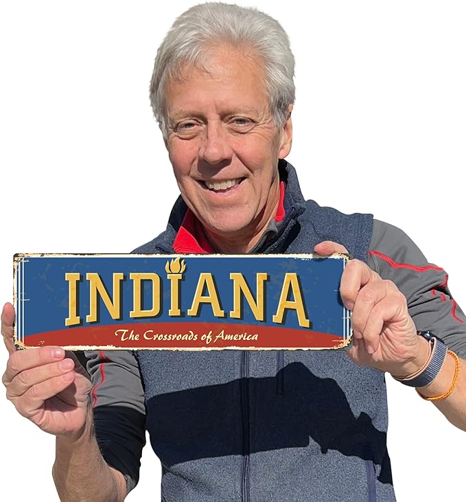 SmartSign 4 x 14 inch Indiana State Vintage Metal Sign “Crossroads Of America”, 40 mil Rustproof Aluminum with Clear Overcoat, Retro Wall Décor, Multicolor, Made in USA