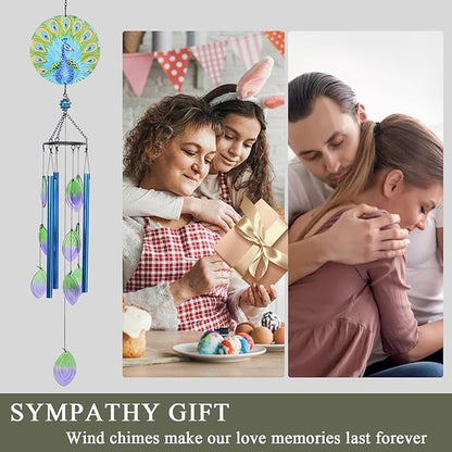 Taman Wind Chime - 38" Peacock Glass Wind Chimes Valentine's Day Gift for Outside Decorative Memorial Gift, Aluminum Tubes for Home, Outdoor, Yard, Patio,Garden Decor