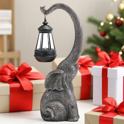 Solar Elephant Statue, Elephant Garden Statue with Solar Lights, Outdoor Elephant Decor for Porch Patio Lawn Balcony, Resin Elephants Figurine Decorations, Birthday Gifts for Mom Grandma Animal Lovers