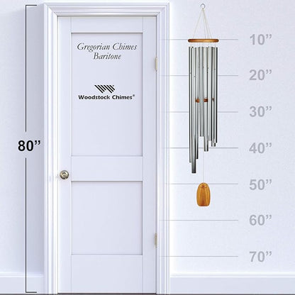 Woodstock Wind Chimes Garden Decor for Outside Outdoor Patio Decor 56" Inspirational and Memorial Sympathy Wind Chime Porch Decor Gregorian Wind Chime Baritone Deep Toned Sound Silver Wind Chimes(GBS)