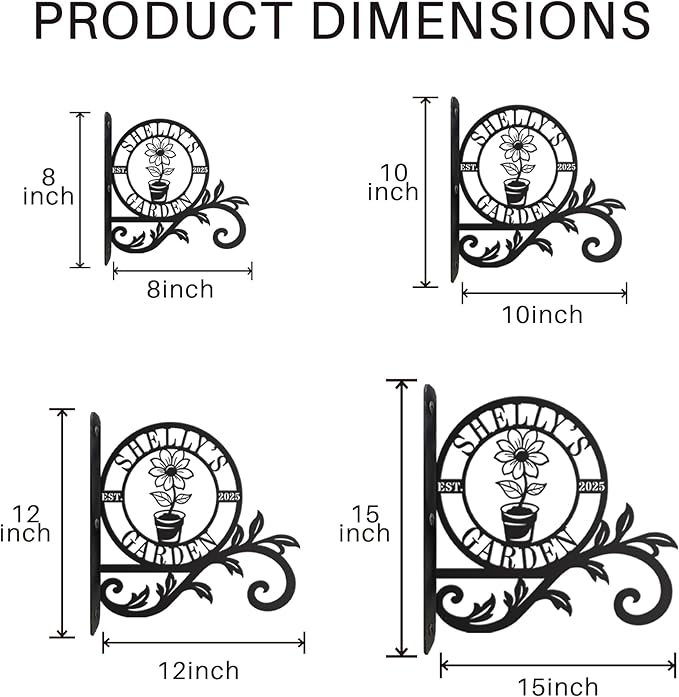 Personalized Metal Plant Hanger Outdoor and Indoor Decor, Custom Hanging Plants Bracket, Plant Hooks for Bird Feeder, Wind Chime, Flower Baskets, Hanging Plant Hooks (Flowers)