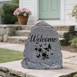 Garden Stone Sculpture with Roses and Butterflies, Solar Resin Outdoor Sculpture, Suitable As A Grave Decoration for Gardens, Lawns, Cemeteries, Memorial Gifts, Home Decoration