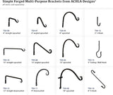 Achla Designs Straight Downcurled Wall Bracket Hook, 12-inch (TSH-12) Black (Pack of 2)