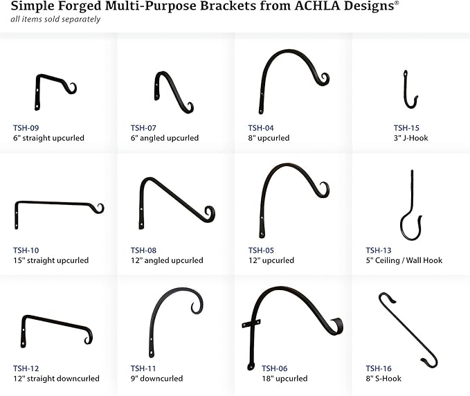 Achla Designs Straight Upcurled Wall Bracket Hook, 6-inch (TSH-09), Black