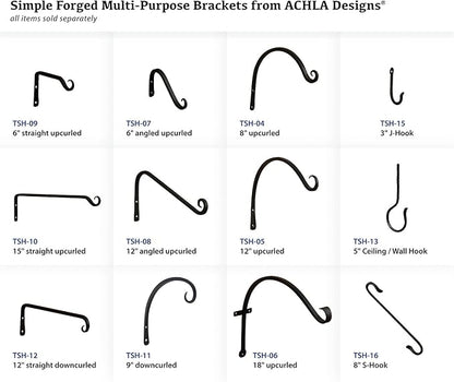 Achla Designs Straight Upcurled Wall Bracket Hook, 6-inch (TSH-09), Black