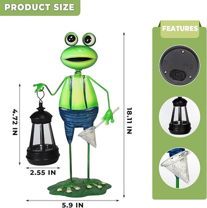 Solar Garden Lights Frog Statue with Solar Lantern Lights,18.11in Tall Frog Decor Birthday Gifts for Women Mom Grandma,Big Metal Decorative Stakes for Home Decor,Patio,Porch