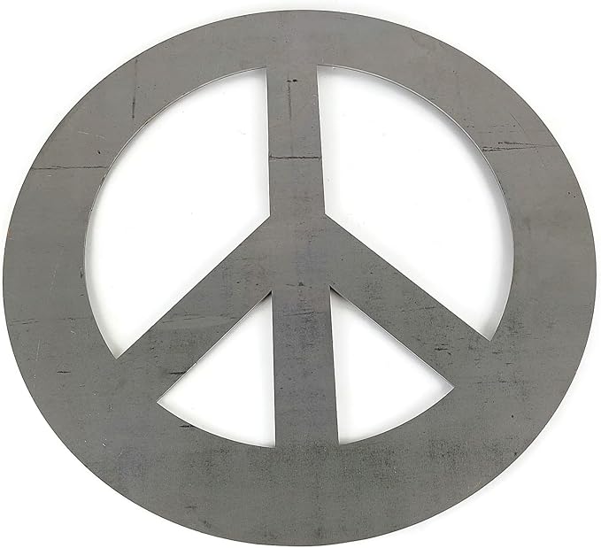 Peace and Heart Staked Signs or Wall Art Rustic or Powder Coated Finishes (XL Peace Hanger 24" (no holes), Raw Steel (will rust with time))