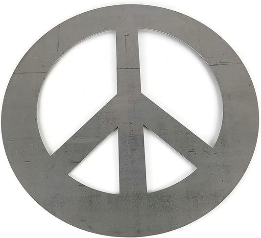 Peace and Heart Staked Signs or Wall Art Rustic or Powder Coated Finishes (XL Peace Hanger 24" (no holes), Raw Steel (will rust with time))