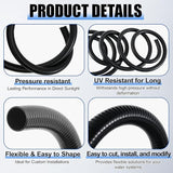 1.5" Dia Pond Pump Tubing, 25 ft x 1-1/2" Non Kink Flexible PVC Pipe, for Irrigation Koi Ponds Waterfall, Gardens Hose, Schedule 40 Reinforced Vinyl, UV Crush Resistant, Black