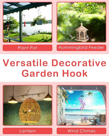 PACETAP Hummingbird Feeder Hook 12-Inch, 2PCS Black Metal Bird Feeders Hanger, Heavy Duty Outdoor Indoor Plant Hangers for Hanging Plants, Wind Chimes, Other Ornaments
