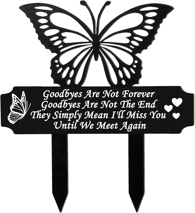 Buryeah Grave Decoration for Cemetery Butterfly Memorial Stake Headstone for Grave Memorial Garden Decor Waterproof Double Sided Print Metal Cemetery Marker, 13.19 x 11.81 Inches(Vivid Style)