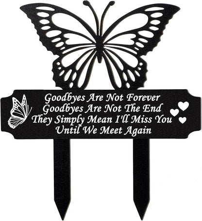 Buryeah Grave Decoration for Cemetery Butterfly Memorial Stake Headstone for Grave Memorial Garden Decor Waterproof Double Sided Print Metal Cemetery Marker, 13.19 x 11.81 Inches(Vivid Style)