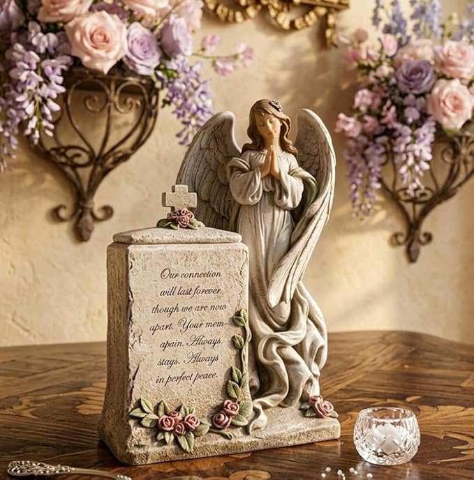 Napco Imports Praying Angel Inspirational 8 x 12 Inch Resin Decorative Bereavement Urn Box