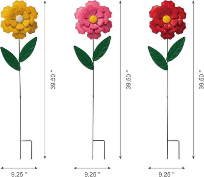 Glitzhome 3 Set Metal Flower Yard Stake, 39.5" Summer Outdoor Garden Stake Decoration Metal Flower Sticks for Lawn Yard Patio (2 Functions)