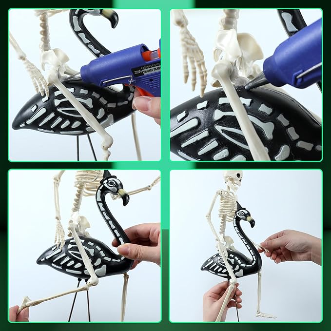 Simgoing 8 Pcs Halloween Skeleton Flamingo Decoration Outdoor Yard Ornament 15.7" Plastic Skeleton Decor with Posable Legs Flamingo Statue Decor for Yard Garden Lawn(Fluorescent,S,Stylish)