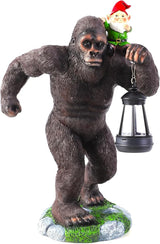 16 Inch Solar Bigfoot Garden Statue with Gnome & Lantern, Large Resin Sasquatch Yard Outdoor Decor, Funny Bigfoot Gifts for Husband, Dad & Grandpa (Large)