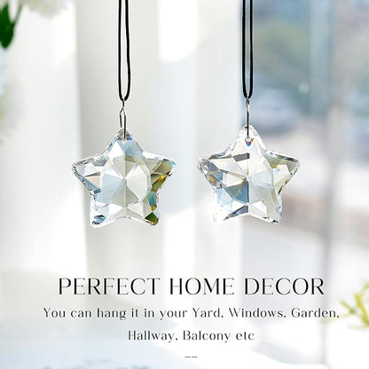 H&D HYALINE & DORA 2 Pcs 2" Crystal Sun Catcher Prisms for Windows Star Chandelier Crystals Clear Hanging Crystals for Patio,Chandelier,Garden Decoration