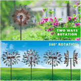 DREAMSOUL 13" Dia Vintage Wind Spinners Outdoor 360° Rotation Wind Spinner with 5 Prongs Stake, Metal Kinetic Windmill for Yard Garden Decor