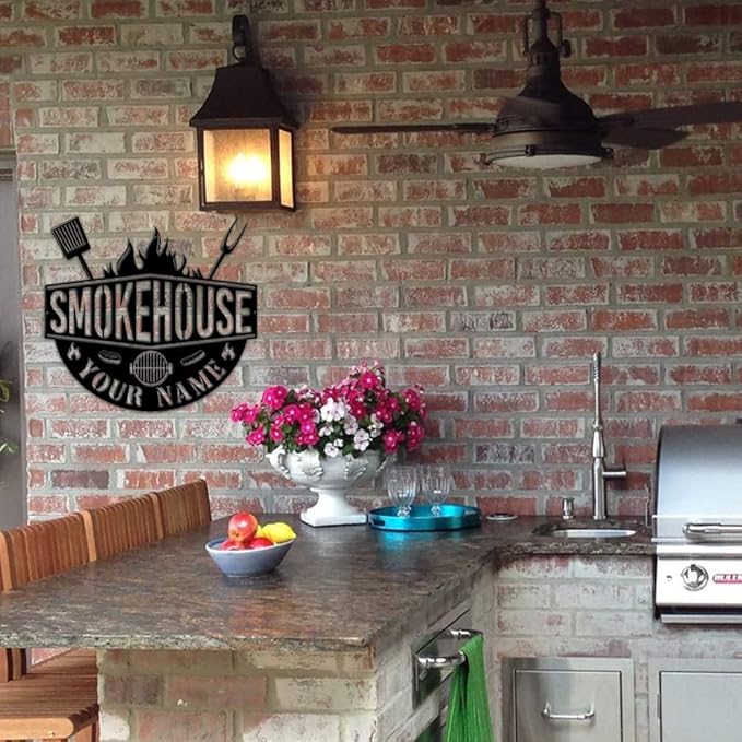 MeMate Smokehouse Sign, BBQ Zone Signs Metal, Grill Sign to Personalize, Grilling and Chilling Personalized Barbecue Metal Signs Kitchen Decor, Custom Name Outdoor Plaques for Backyard, Patio, Porch