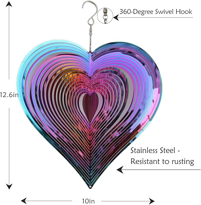 Phuryllic Wind Spinners Outdoor, Garden Decor, Bird Deterrents for Outside, 3D Metal Yard Decorations for Patio & Backyard, Unique Gardening Gifts for Women & Moms - 10in Purple Heart