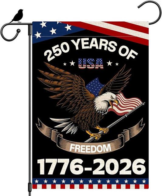 250 Anniversary America Garden Flag, 250th Anniversary USA Patriotic Double-Sided Banner, Double-Sided Burlap, 1776-2026 Semiquincentennial Commemorative, Suitable for Outdoor Lawn Decor (A2-S-12x18 Inch)