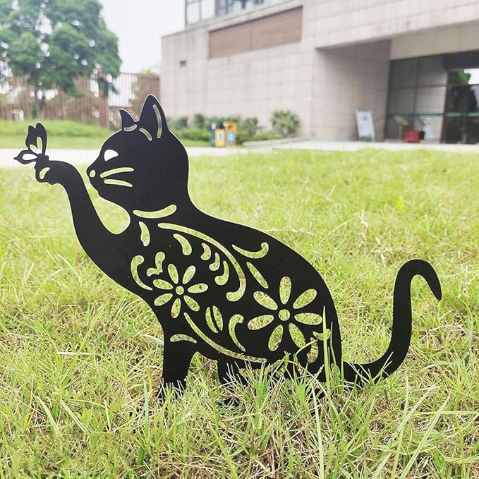 Zerodis Hollow Garden Statue Other Gardening Supplies Black Cat Decoration for Bird Scaring Iron Garden Ornament for Outdoor Spaces Hollow Statue Exquisite