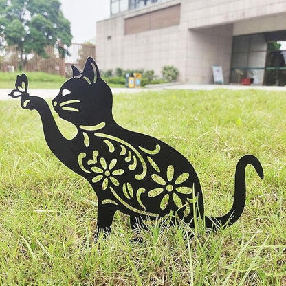 Zerodis Hollow Garden Statue Exquisite Black Cat Decoration for Bird Scaring Iron Garden Ornament for Outdoor Spaces