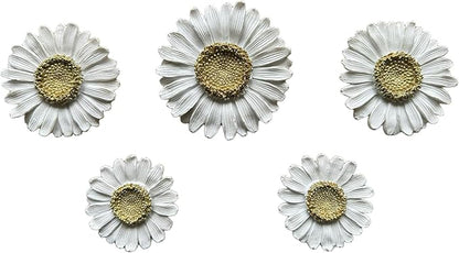 Waowumar Flowers Wall Decor White and Gold Floral Wall Hangings Resin Daisy Wall Art