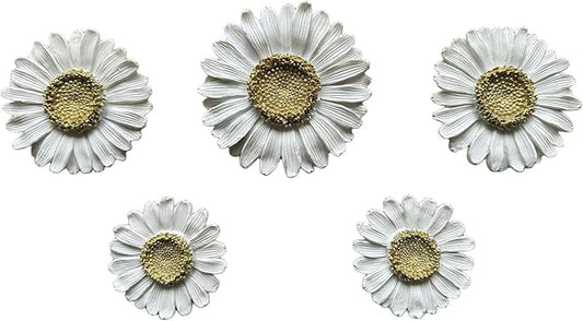 Waowumar Flowers Wall Decor White and Gold Floral Wall Hangings Resin Daisy Wall Art