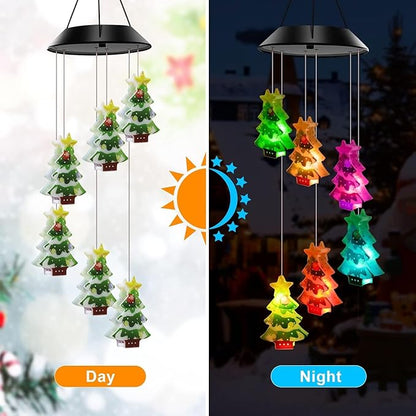 Christmas Tree Wind Chimes, Hanging Outdoor Christmas Decorations, Outdoor Christmas Decorations Solar Wind Chimes, Solar Christmas Hanging Decorations Xmas Holiday Party (Christmas Tree)