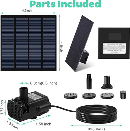 Solar Fountain, Solar Pump for Fountain with 4 Nozzles & 9.84FT Power Cable, DIY Solar Water Pump Kit for Birdbath, Garden, Pond, Pool, Outdoor