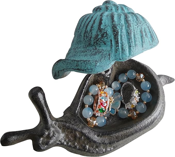 Snail Key Hiders Outside - Spare Key Hider - Hidden Key Holder for Outside, Garden Snail Statues Key Box (Vintage Blue)