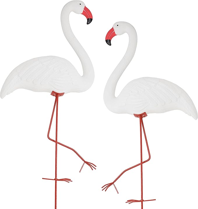 Galashield White Flamingo Yard Decorations Pack of 2 Flamingo Decor Ornaments for Outdoor Lawn and Garden