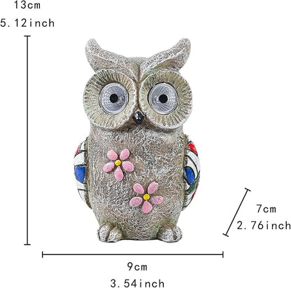 Solar Garden Owl Statue - Decorative Owl Figurine with Solar Powered Eyes, Gray Stone-Look Finish for Outdoor Decor
