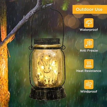 Bunny Gifts for Women/Men Bunny Lovers Solar Lantern Mom Birthday, Mothers Day, Christmas Gifts, Animal Solar Lantern Garden Decoration Lights Outside for Yard, Patio,Backyard,Porch, Torches