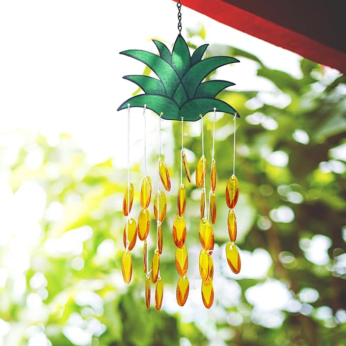 X-PREK Pineapple Wind Chimes for Outside, Unique Stained Glass Wind Chimes Garden Decor, Windchimes Outdoors Suncatcher Gift for Women, Mom, Grandma