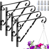 AMAGABELI GARDEN & HOME 4 Pack Hanging Plant Brackets Outdoor 12" Metal Fence Wall Plant Hanger Hooks for Hanging Flower Baskets Bird Feeders Lanterns Wind Chimes Rust-Resistant Black