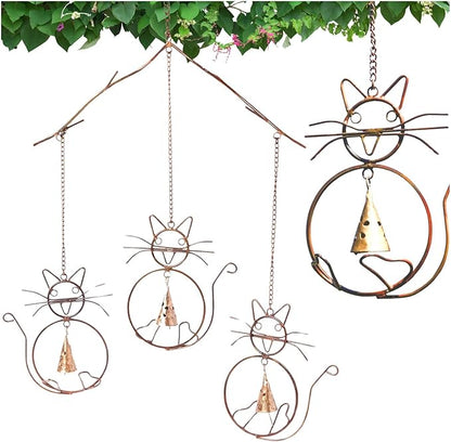 Happy Gardens Cat Wind Chimes with Three Bells | Outdoor Gifts for Cat Lovers | Home Decor for Garden and Patio