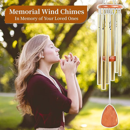 26 Inch Wind Chimes for Outside Deep Tone, Aluminum Memorial Wind Chime, Sympathy Wind Chimes for Loss of Loved One, Memorial Gifts, Outdoor Patio Garden Home Decoration - Gold