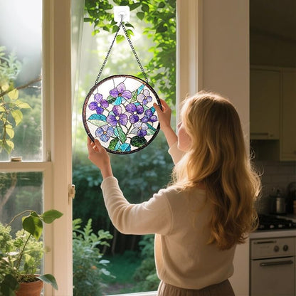Stained Glass Suncatchers Window Hanging, Flowers Sun Catchers Indoor Window Stained Glass Hanging Garden Decor, Birthday Gifts for Mom Grandma Aunt Sister Bestie 7.8 in