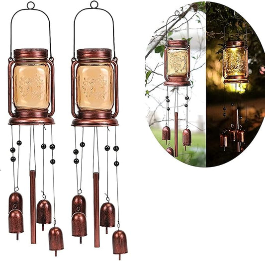 2 Pack Solar Wind Chimes for Outside, for Mom Women Grandma,Solar Mason Jar Wind Chime Light Unique Hanging Wind Chimes Outdoor,IP65 Waterproof, Yard Garden Terrace Courtyard