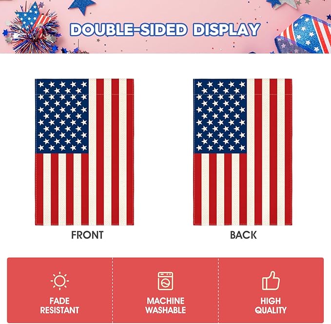 AVOIN colorlife 4th of July Patriotic Memorial Day Garden Flag 12x18 Inch Double Sided Outside, American Stars and Stripes Yard Outdoor Decoration