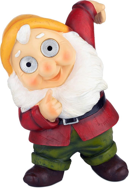Blazin' Solar Garden Gnome Decor | Patio Decorations Outdoor Lawn Ornaments | Solar Light Elf Figurine for Yard, Balcony, Deck | Weather Resistant | Patio Gift | Auto On/Off - (Red)